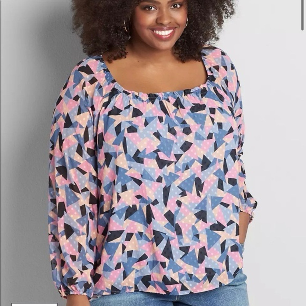 Lane Bryant Clip Dot Geometric Square‎ Neck Top size 30/32